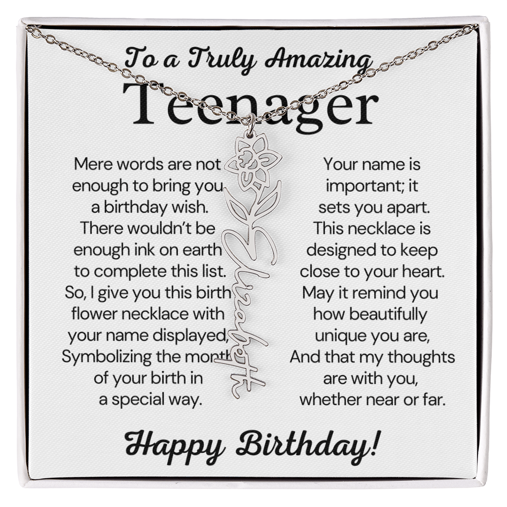 Personalized Gift for Teenager – Customized Birth Flower Name Necklace – Jewelry Gift for 13th Birthday