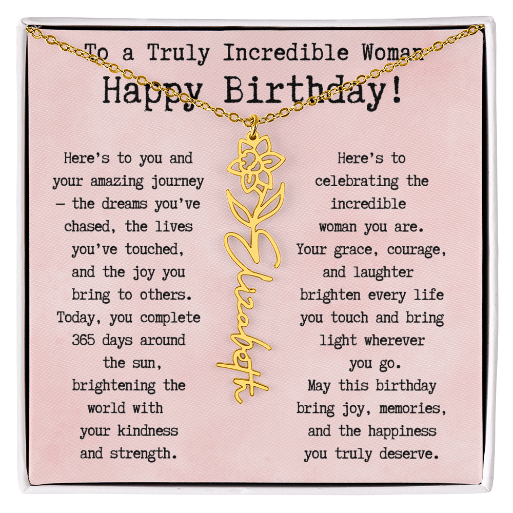 Personalized Birthday Gift for Her – Customized Birth Flower Name Necklace – Unique Jewelry Gift from Friend, Family, or Loved One