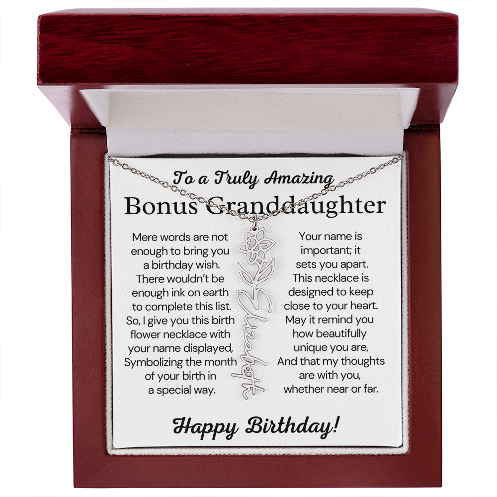 Personalized Bonus Granddaughter Birthday Gift – Customized Birth Flower Name Necklace – Jewelry Gift from Grandma