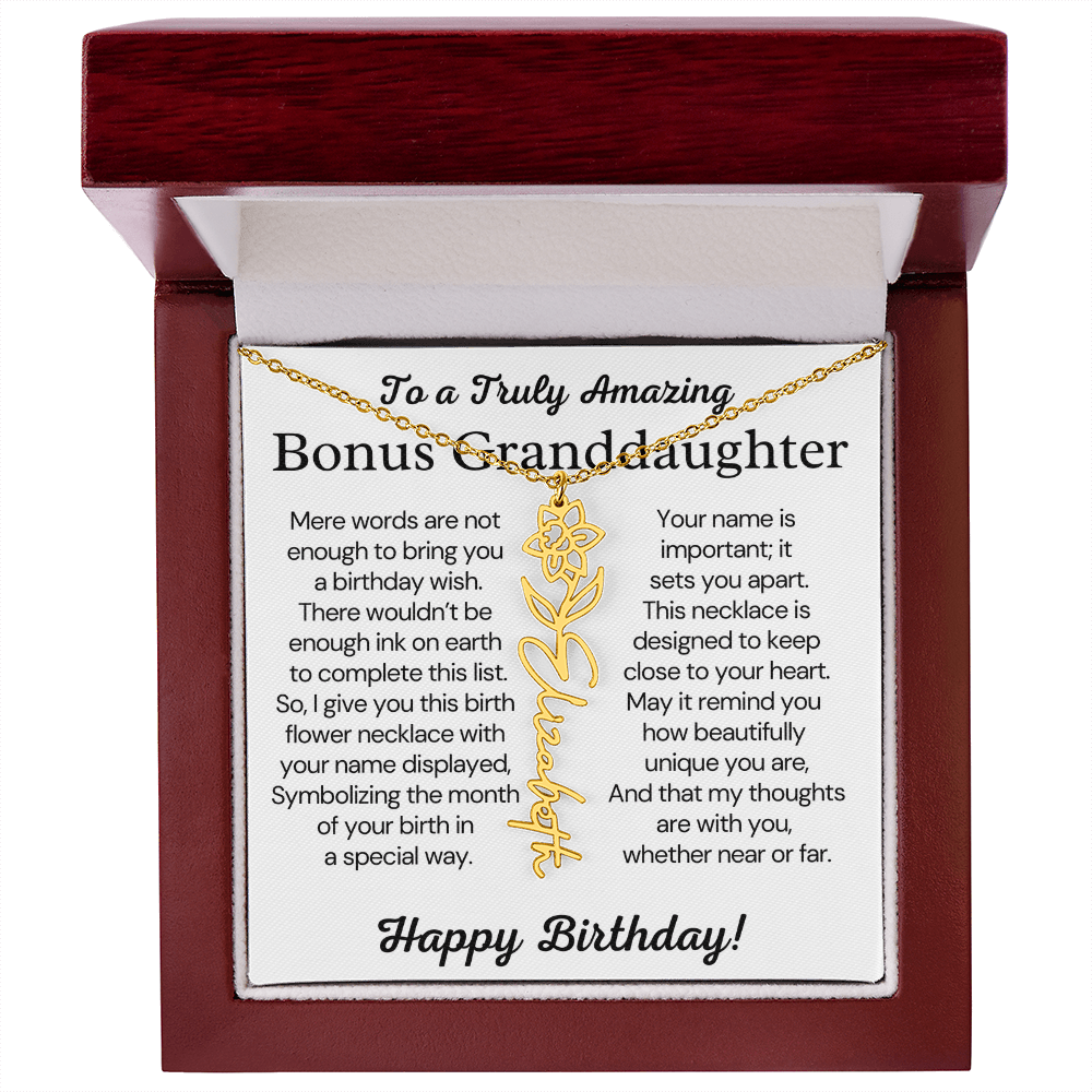 Personalized Bonus Granddaughter Birthday Gift – Customized Birth Flower Name Necklace – Jewelry Gift from Grandma