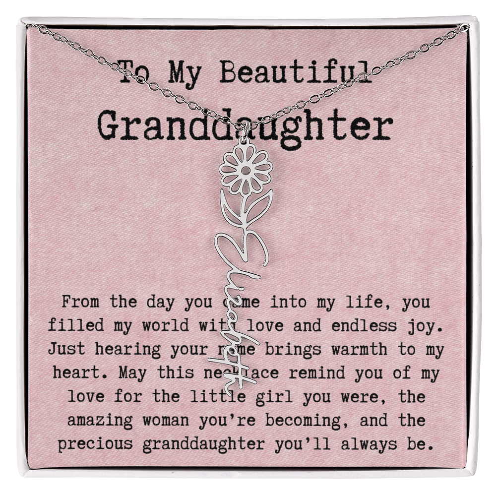 Personalized Birthday Gift for Granddaughter – Customized Birth Flower Name Necklace – Unique Jewelry Gift from Grandma for Any Birthday