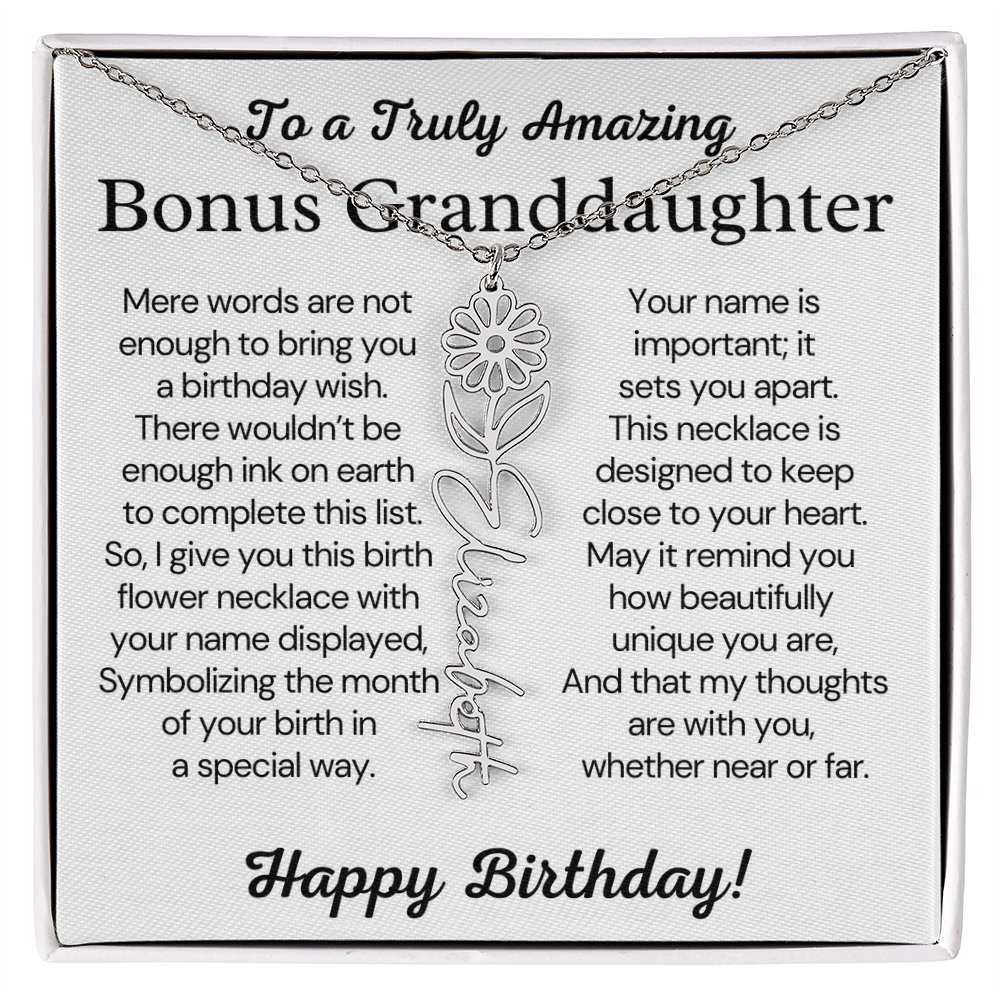 Personalized Bonus Granddaughter Birthday Gift – Customized Birth Flower Name Necklace – Jewelry Gift from Grandma