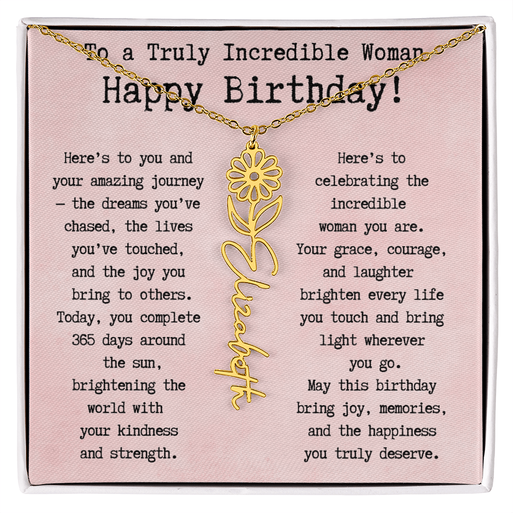 Personalized Birthday Gift for Her – Customized Birth Flower Name Necklace – Unique Jewelry Gift from Friend, Family, or Loved One