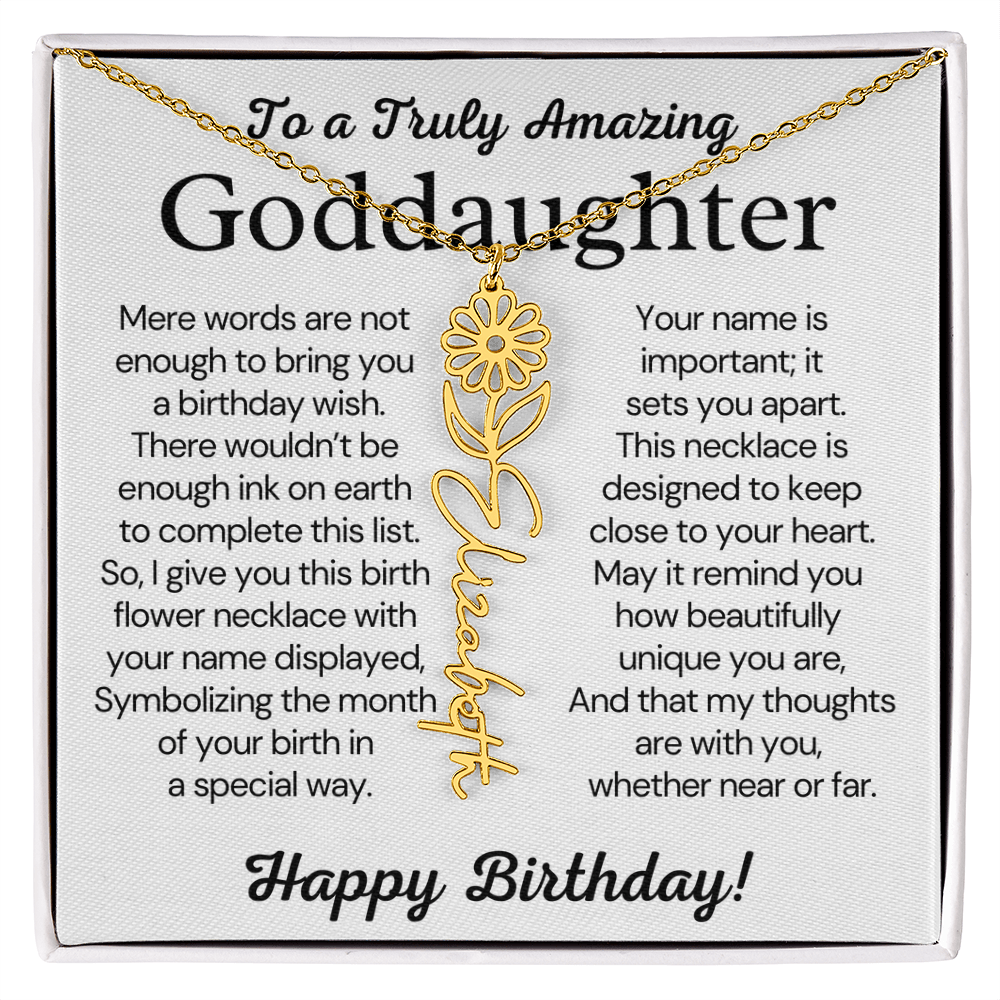 Personalized Birthday Gift for Goddaughter – Customized Birth Flower Name Necklace – Jewelry Gift from Godmother