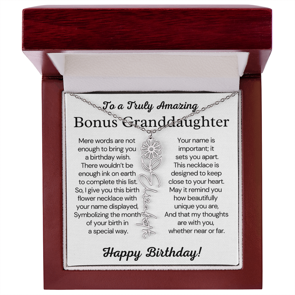 Personalized Bonus Granddaughter Birthday Gift – Customized Birth Flower Name Necklace – Jewelry Gift from Grandma