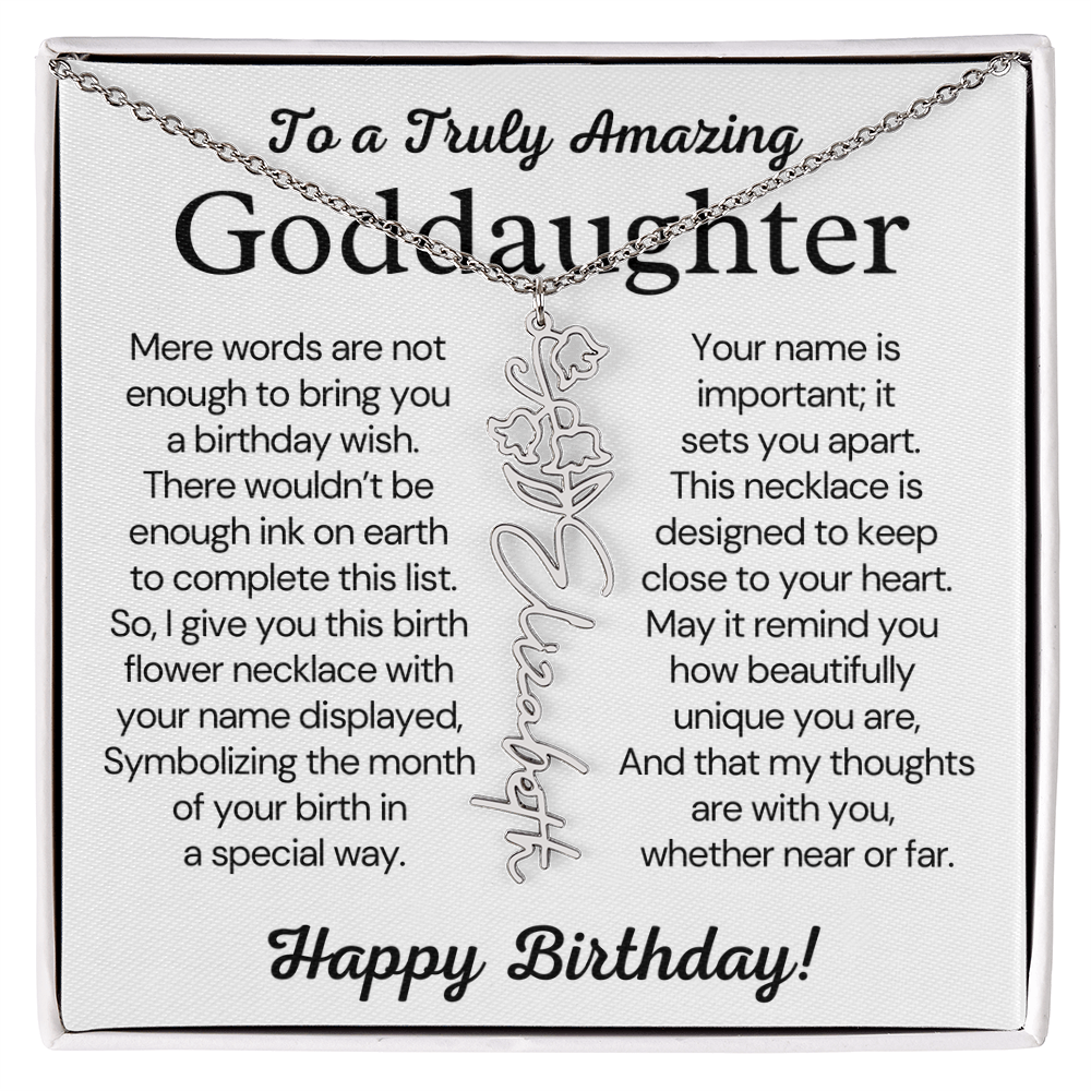 Personalized Birthday Gift for Goddaughter – Customized Birth Flower Name Necklace – Jewelry Gift from Godmother