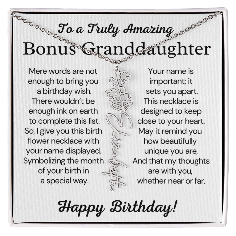 Personalized Bonus Granddaughter Birthday Gift – Customized Birth Flower Name Necklace – Jewelry Gift from Grandma