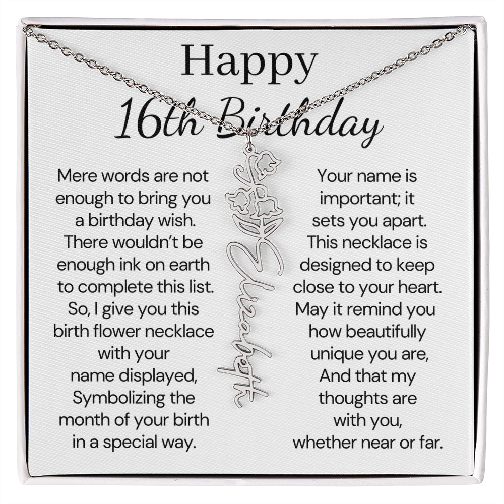 Personalized 16th Birthday Gift for Her – Customized Birth Flower Name Necklace – Jewelry Gift for Granddaughter, Daughter, or Niece