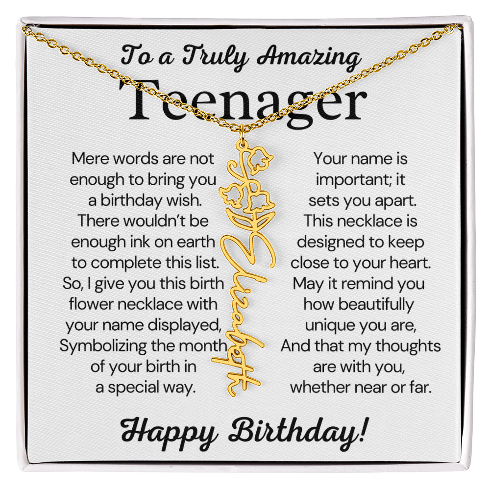 Personalized Gift for Teenager – Customized Birth Flower Name Necklace – Jewelry Gift for 13th Birthday