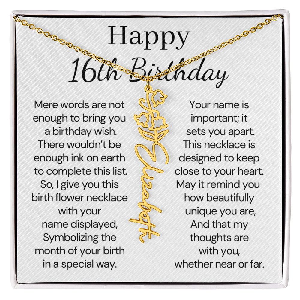 Personalized 16th Birthday Gift for Her – Customized Birth Flower Name Necklace – Jewelry Gift for Granddaughter, Daughter, or Niece
