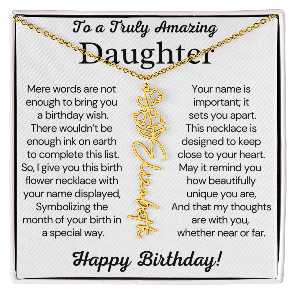 Personalized Birthday Gift for Daughter – Customized Birth Flower Name Necklace – Birthday Jewelry Gift from Mom or Dad