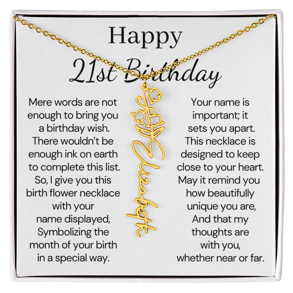 Personalized 21st Birthday Gift for Her – Customized Birth Flower Name Necklace – 21st Birthday Jewelry Gift for Granddaughter, Daughter, or Niece
