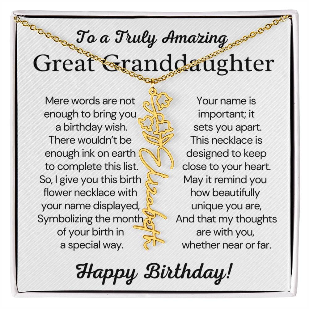 Personalized Birthday Gift for Great Granddaughter – Customized Birth Flower Name Necklace – Custom Jewelry Gift from Grandma