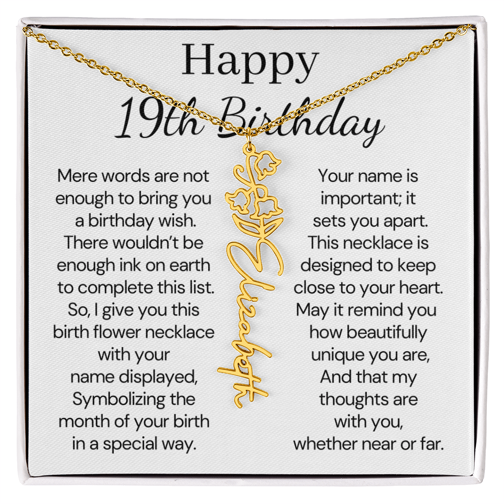 Personalized 19th Birthday Gift for Her – Customized Birth Flower Name Necklace – 19th Birthday Jewelry Gift for Granddaughter, Daughter, or Niece