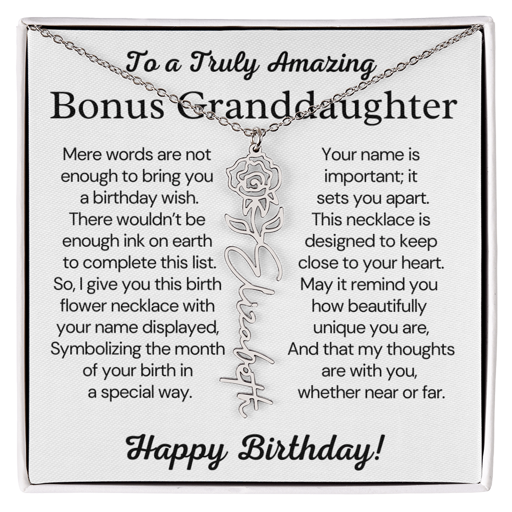 Personalized Bonus Granddaughter Birthday Gift – Customized Birth Flower Name Necklace – Jewelry Gift from Grandma