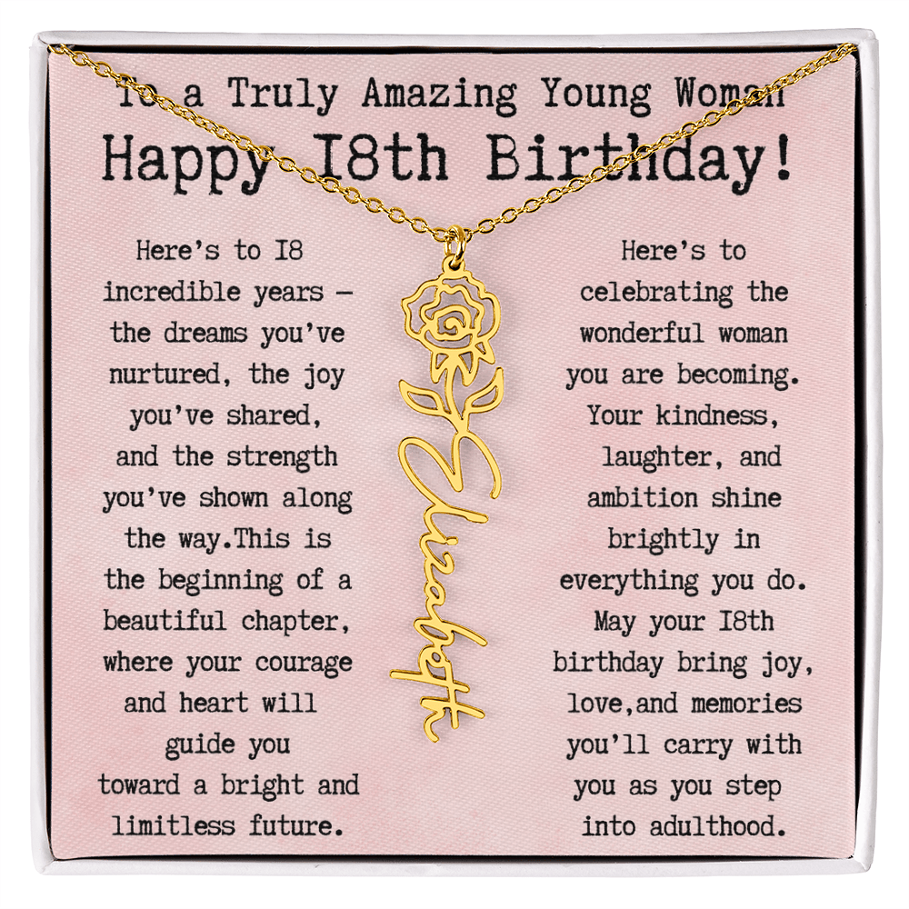 Personalized 18th Birthday Gift for Her – Customized Birth Flower Name Necklace – Unique Eighteenth Birthday Jewelry Gift from Grandma, Mom, Aunt, or Friend