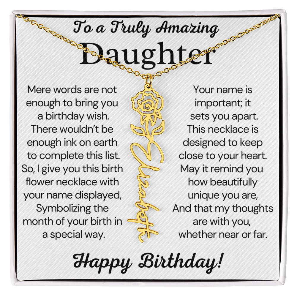 Personalized Birthday Gift for Daughter – Customized Birth Flower Name Necklace – Birthday Jewelry Gift from Mom or Dad