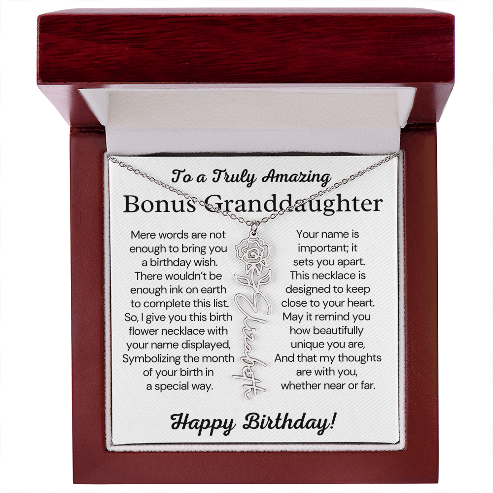 Personalized Bonus Granddaughter Birthday Gift – Customized Birth Flower Name Necklace – Jewelry Gift from Grandma