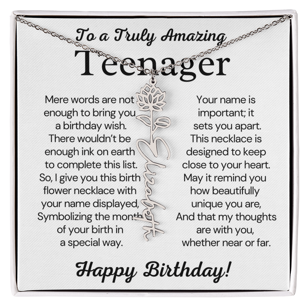 Personalized Gift for Teenager – Customized Birth Flower Name Necklace – Jewelry Gift for 13th Birthday