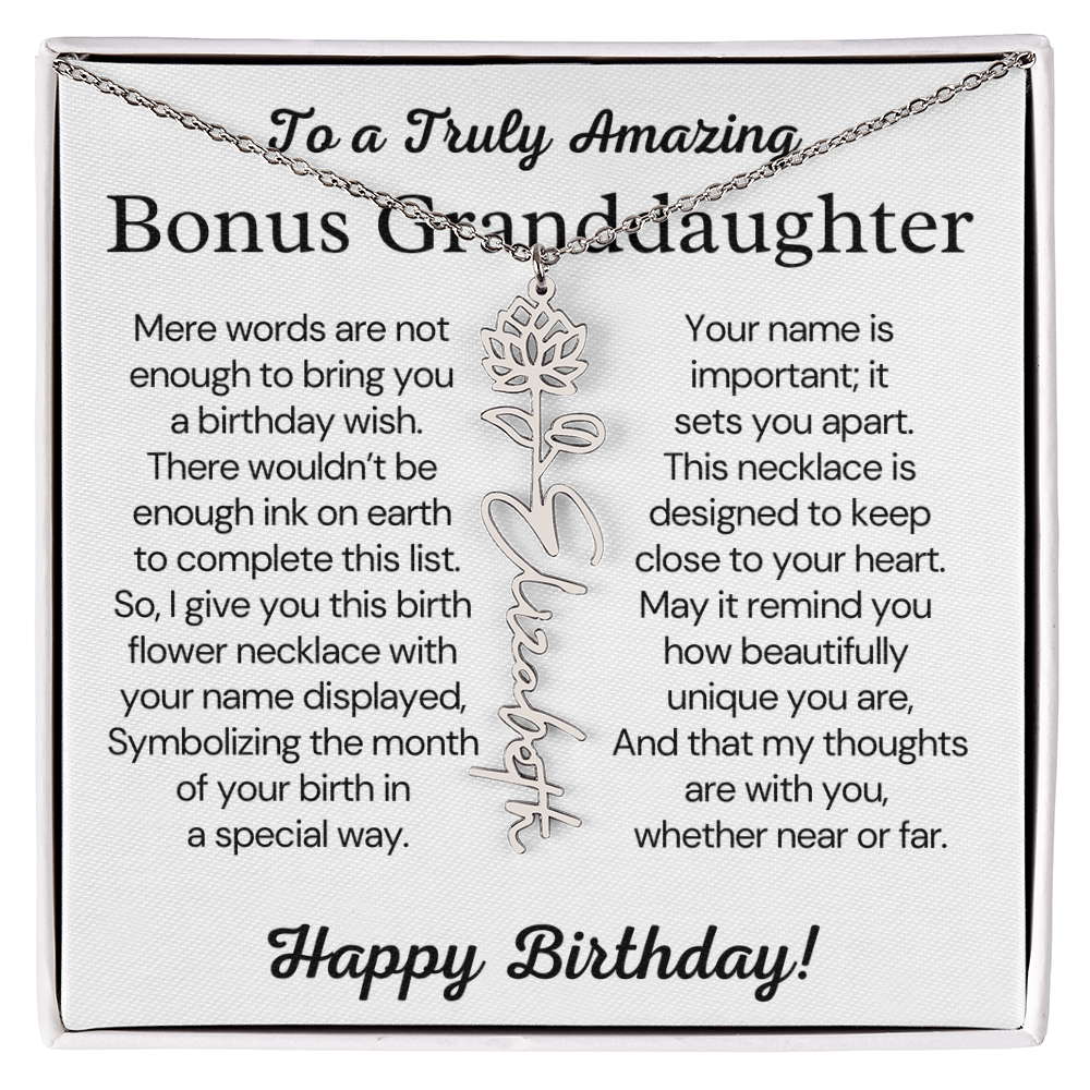 Personalized Bonus Granddaughter Birthday Gift – Customized Birth Flower Name Necklace – Jewelry Gift from Grandma