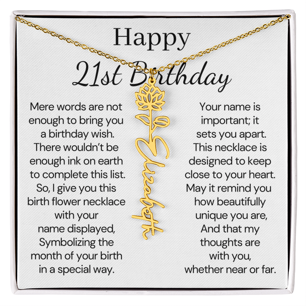 Personalized 21st Birthday Gift for Her – Customized Birth Flower Name Necklace – 21st Birthday Jewelry Gift for Granddaughter, Daughter, or Niece