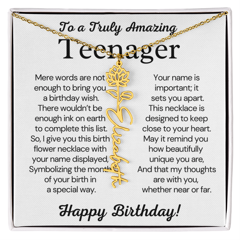 Personalized Gift for Teenager – Customized Birth Flower Name Necklace – Jewelry Gift for 13th Birthday