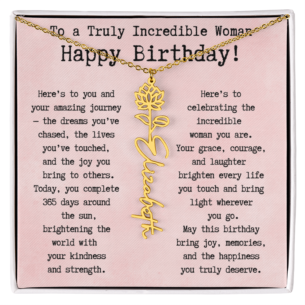 Personalized Birthday Gift for Her – Customized Birth Flower Name Necklace – Unique Jewelry Gift from Friend, Family, or Loved One