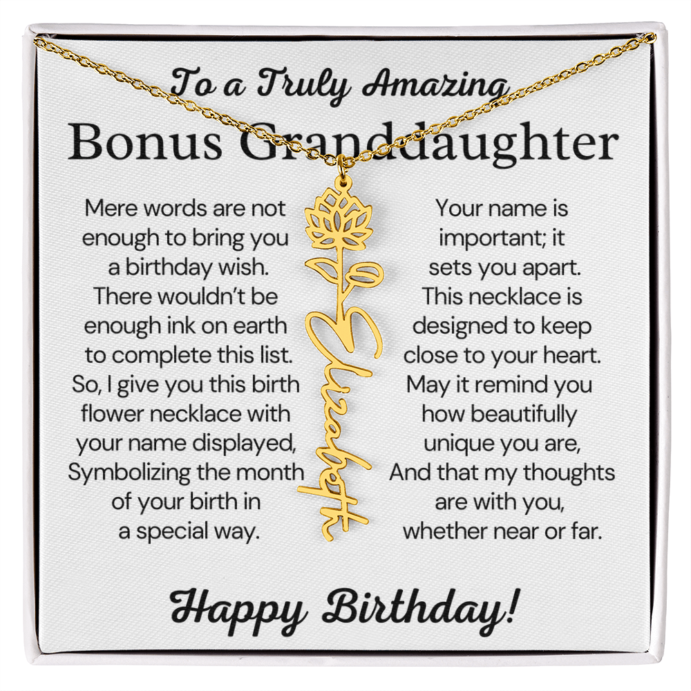 Personalized Bonus Granddaughter Birthday Gift – Customized Birth Flower Name Necklace – Jewelry Gift from Grandma
