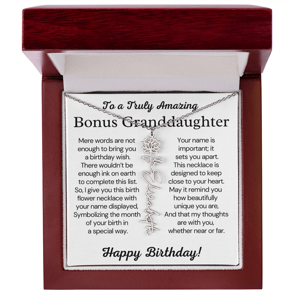 Personalized Bonus Granddaughter Birthday Gift – Customized Birth Flower Name Necklace – Jewelry Gift from Grandma