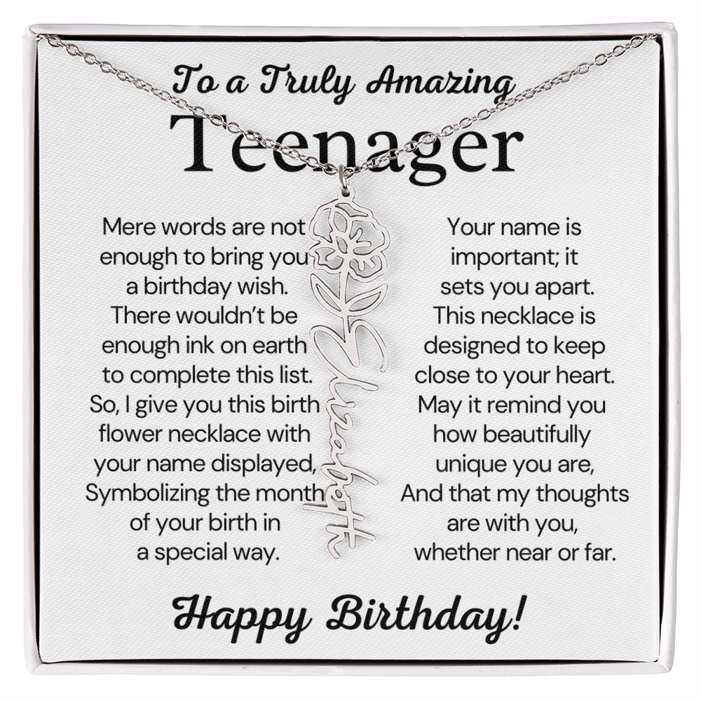 Personalized Gift for Teenager – Customized Birth Flower Name Necklace – Jewelry Gift for 13th Birthday