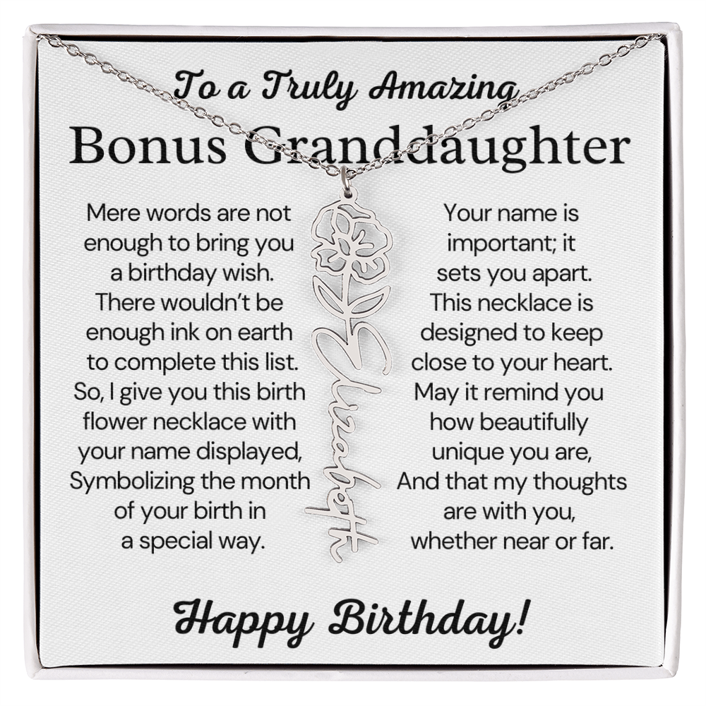 Personalized Bonus Granddaughter Birthday Gift – Customized Birth Flower Name Necklace – Jewelry Gift from Grandma