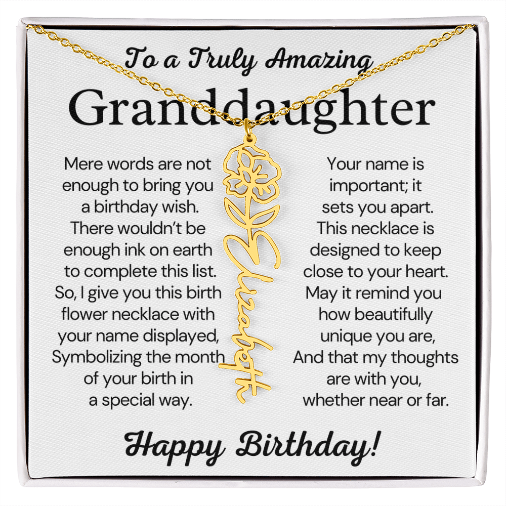 Personalized Birthday Gift for Granddaughter – Customized Birth Flower Name Necklace – Jewelry Gift from Grandma
