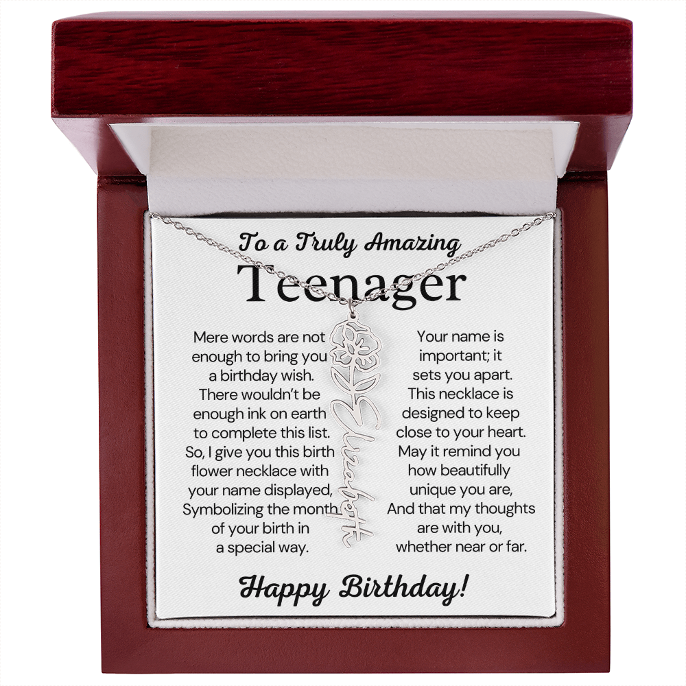Personalized Gift for Teenager – Customized Birth Flower Name Necklace – Jewelry Gift for 13th Birthday