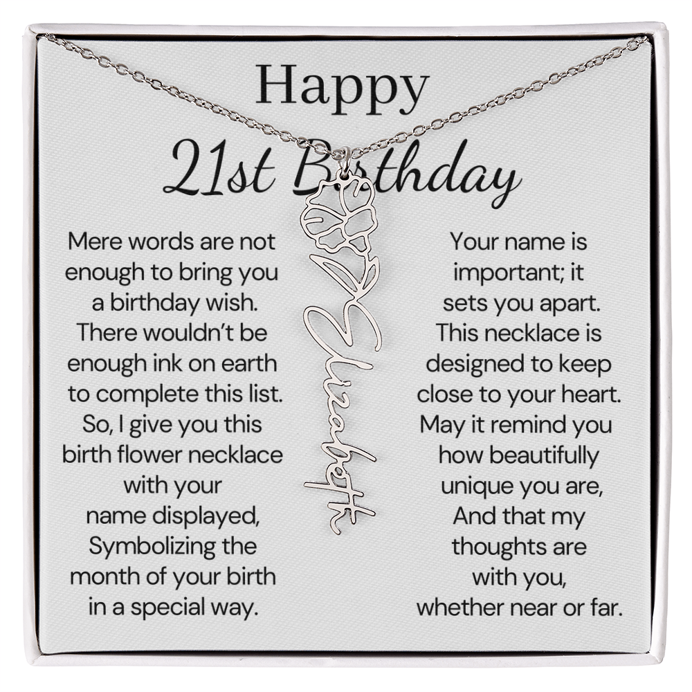 Personalized 21st Birthday Gift for Her – Customized Birth Flower Name Necklace – 21st Birthday Jewelry Gift for Granddaughter, Daughter, or Niece