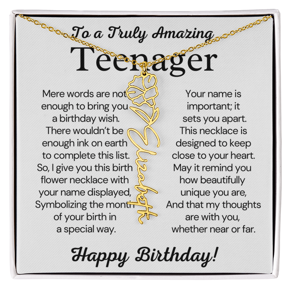Personalized Gift for Teenager – Customized Birth Flower Name Necklace – Jewelry Gift for 13th Birthday