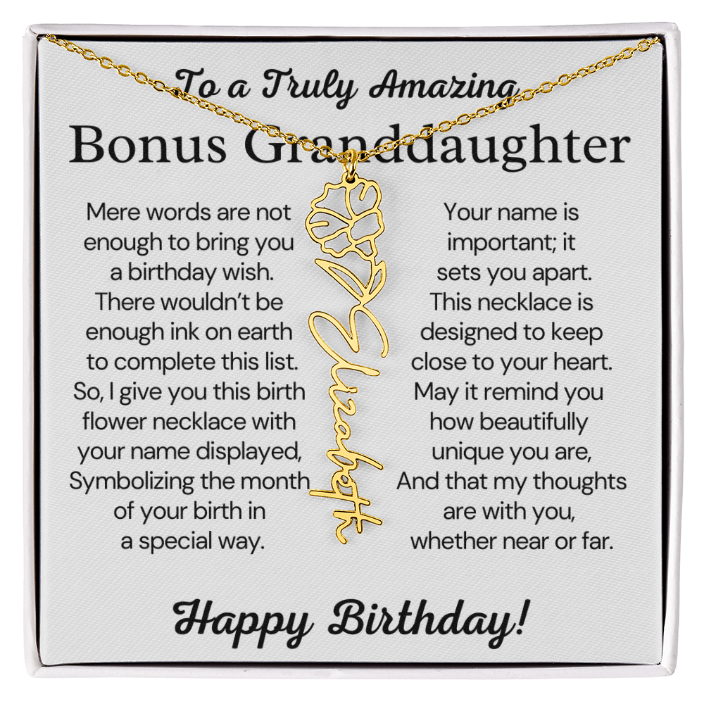 Personalized Bonus Granddaughter Birthday Gift – Customized Birth Flower Name Necklace – Jewelry Gift from Grandma