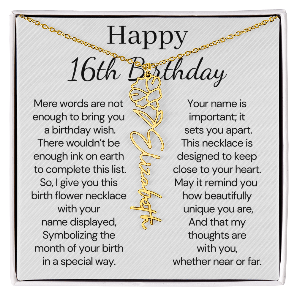 Personalized 16th Birthday Gift for Her – Customized Birth Flower Name Necklace – Jewelry Gift for Granddaughter, Daughter, or Niece