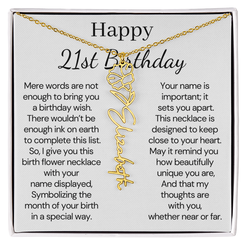 Personalized 21st Birthday Gift for Her – Customized Birth Flower Name Necklace – 21st Birthday Jewelry Gift for Granddaughter, Daughter, or Niece