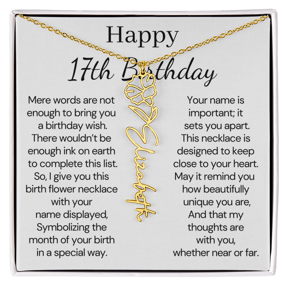 Personalized 17th Birthday Gift for Her – Customized Birth Flower Name Necklace – Jewelry Gift for Daughter, Granddaughter, or Niece