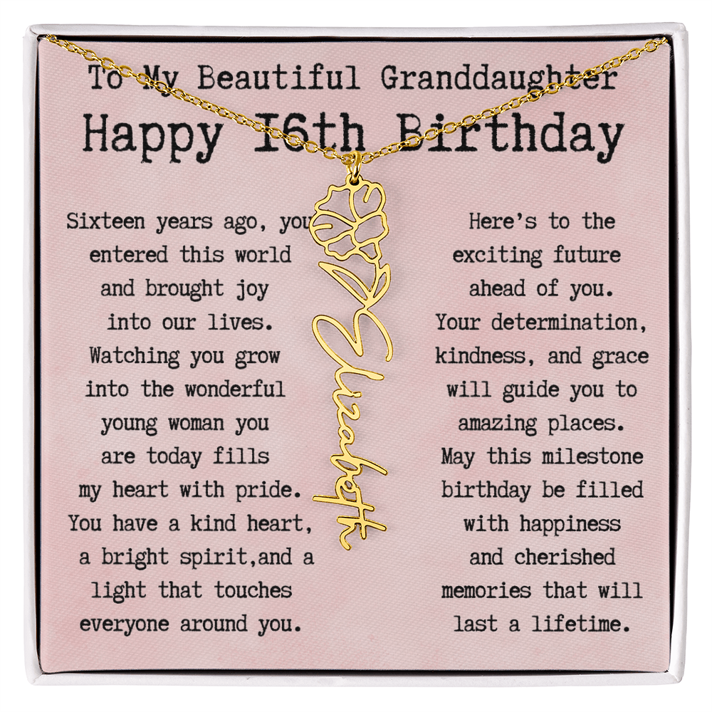 Personalized 16th Birthday Gift for Granddaughter – Customized Birth Flower Name Necklace – Sweet Sixteenth Jewelry Gift from Grandma