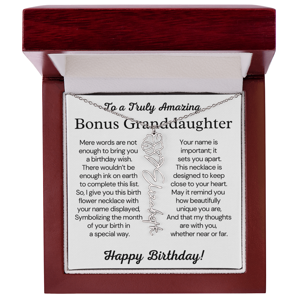 Personalized Bonus Granddaughter Birthday Gift – Customized Birth Flower Name Necklace – Jewelry Gift from Grandma