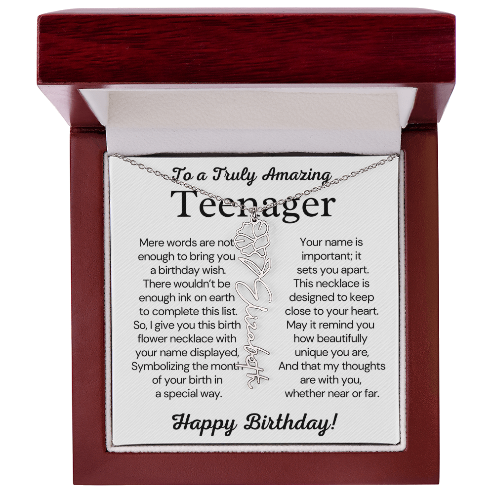 Personalized Gift for Teenager – Customized Birth Flower Name Necklace – Jewelry Gift for 13th Birthday
