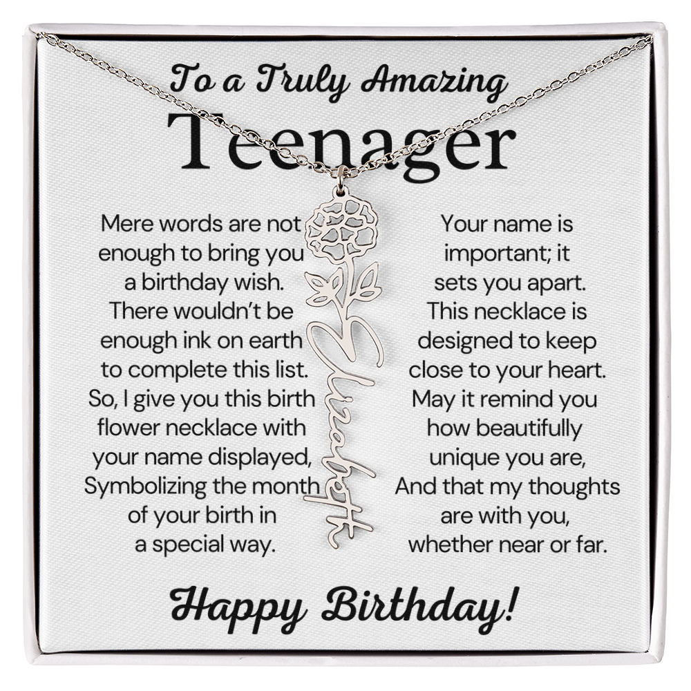 Personalized Gift for Teenager – Customized Birth Flower Name Necklace – Jewelry Gift for 13th Birthday