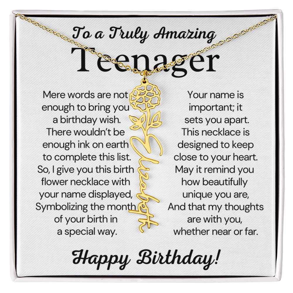 Personalized Gift for Teenager – Customized Birth Flower Name Necklace – Jewelry Gift for 13th Birthday