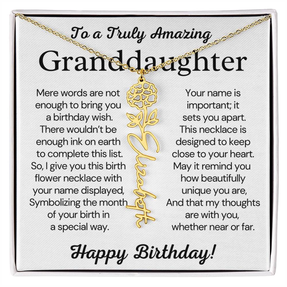 Personalized Birthday Gift for Granddaughter – Customized Birth Flower Name Necklace – Jewelry Gift from Grandma