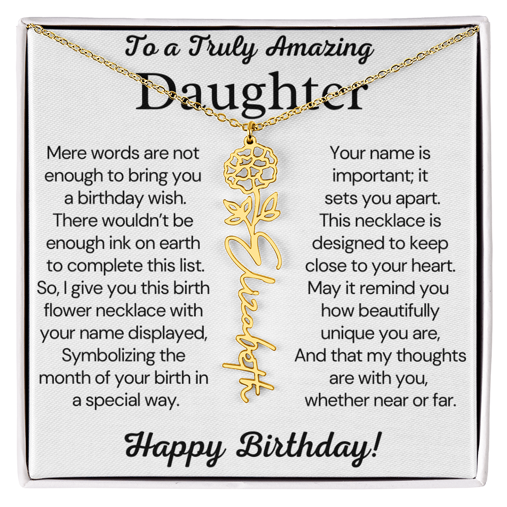 Personalized Birthday Gift for Daughter – Customized Birth Flower Name Necklace – Birthday Jewelry Gift from Mom or Dad