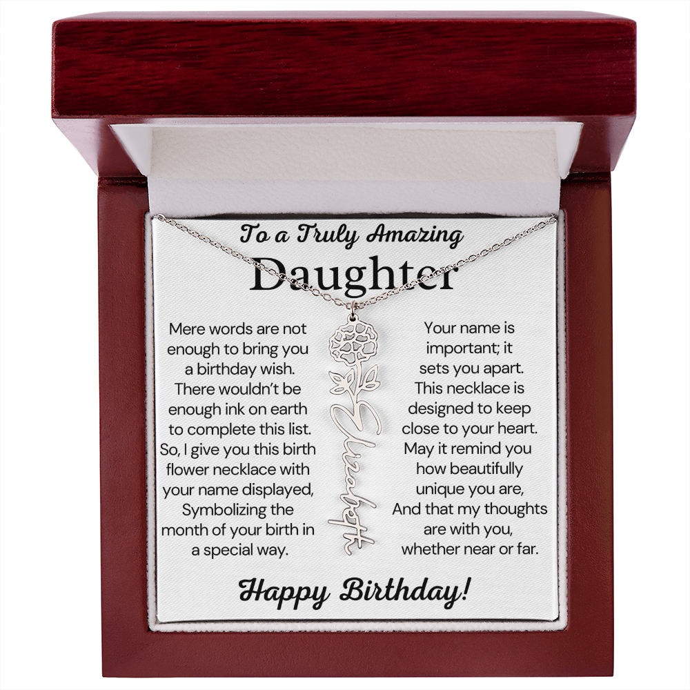 Personalized Birthday Gift for Daughter – Customized Birth Flower Name Necklace – Birthday Jewelry Gift from Mom or Dad