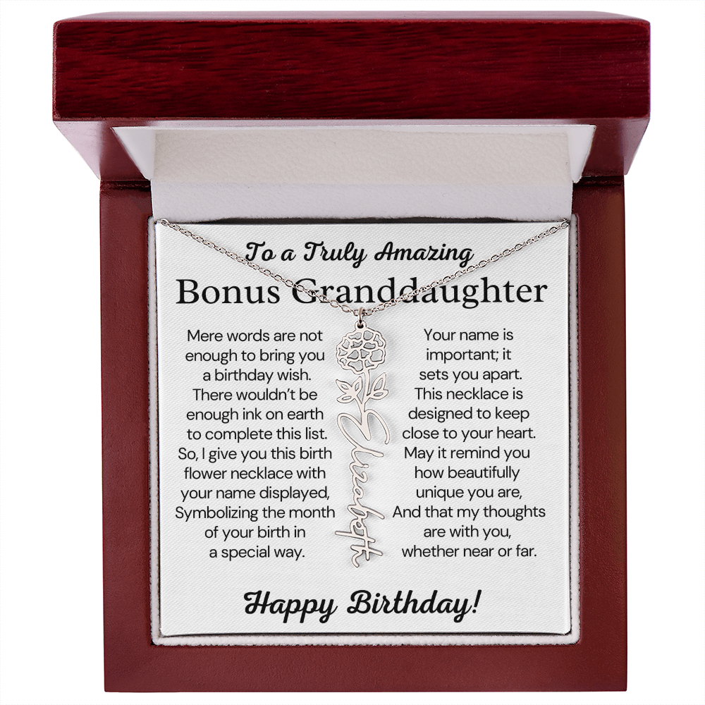 Personalized Bonus Granddaughter Birthday Gift – Customized Birth Flower Name Necklace – Jewelry Gift from Grandma