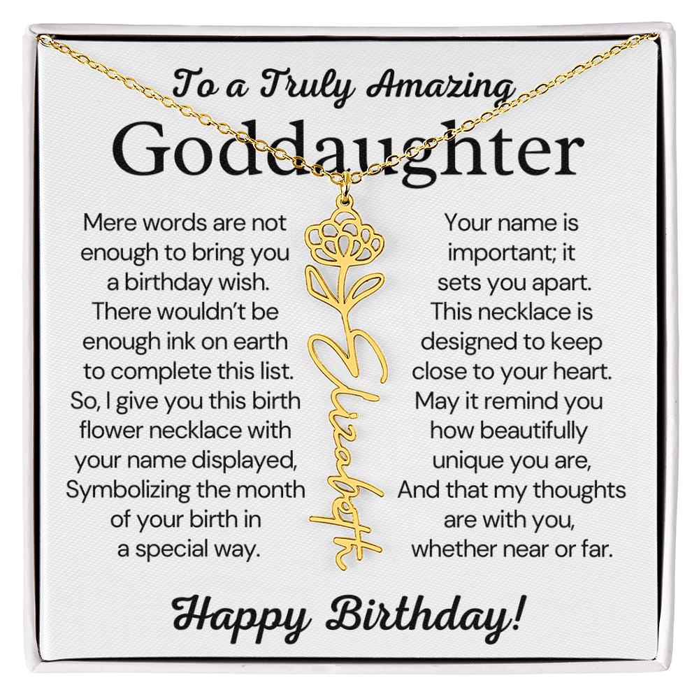 Personalized Birthday Gift for Goddaughter – Customized Birth Flower Name Necklace – Jewelry Gift from Godmother