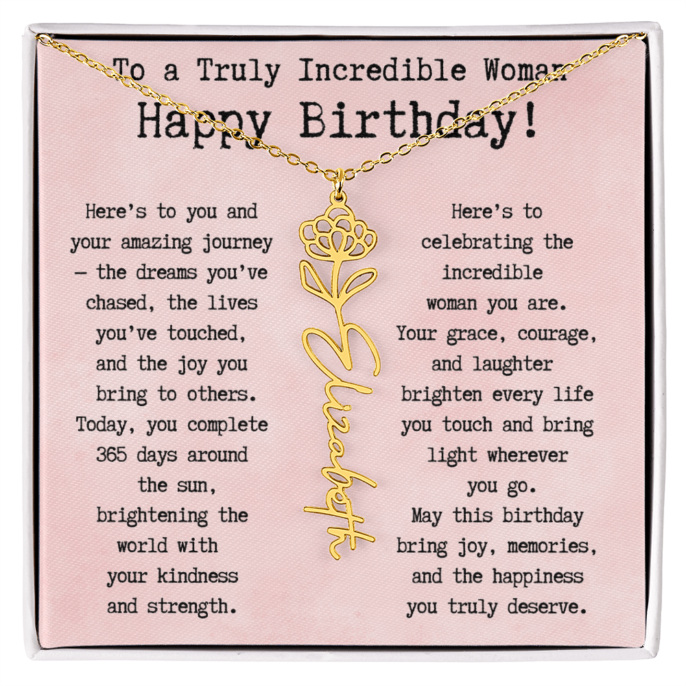 Personalized Birthday Gift for Her – Customized Birth Flower Name Necklace – Unique Jewelry Gift from Friend, Family, or Loved One